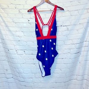 Sea Grove Red, Blue & White Stars One-Piece Swimsuit Size XXXL Great Condition